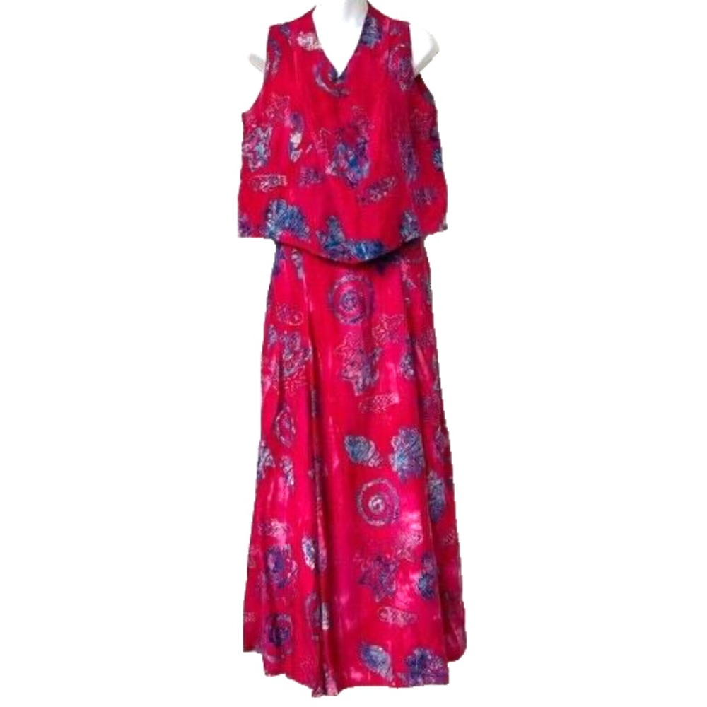Young Fashion Sleeveless Top Matching Full Skirt Purple Pink Tie Dye Batik Boho
